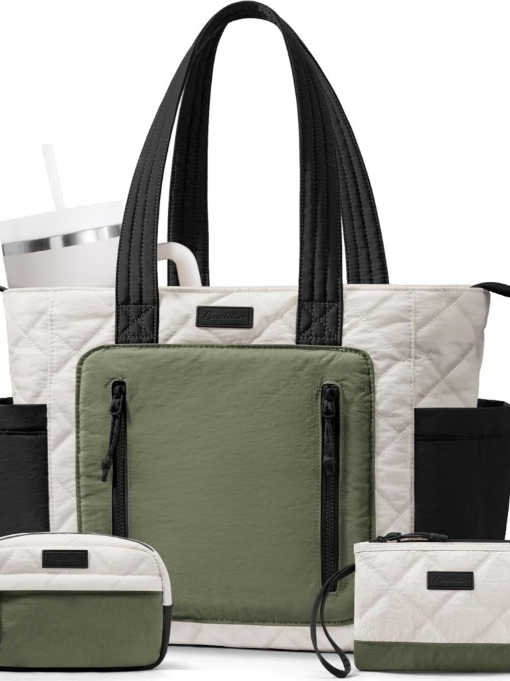 Puffer Tote Bag for Women, Lightweight Puffy Work Laptop Handbag Teacher Nurse Q